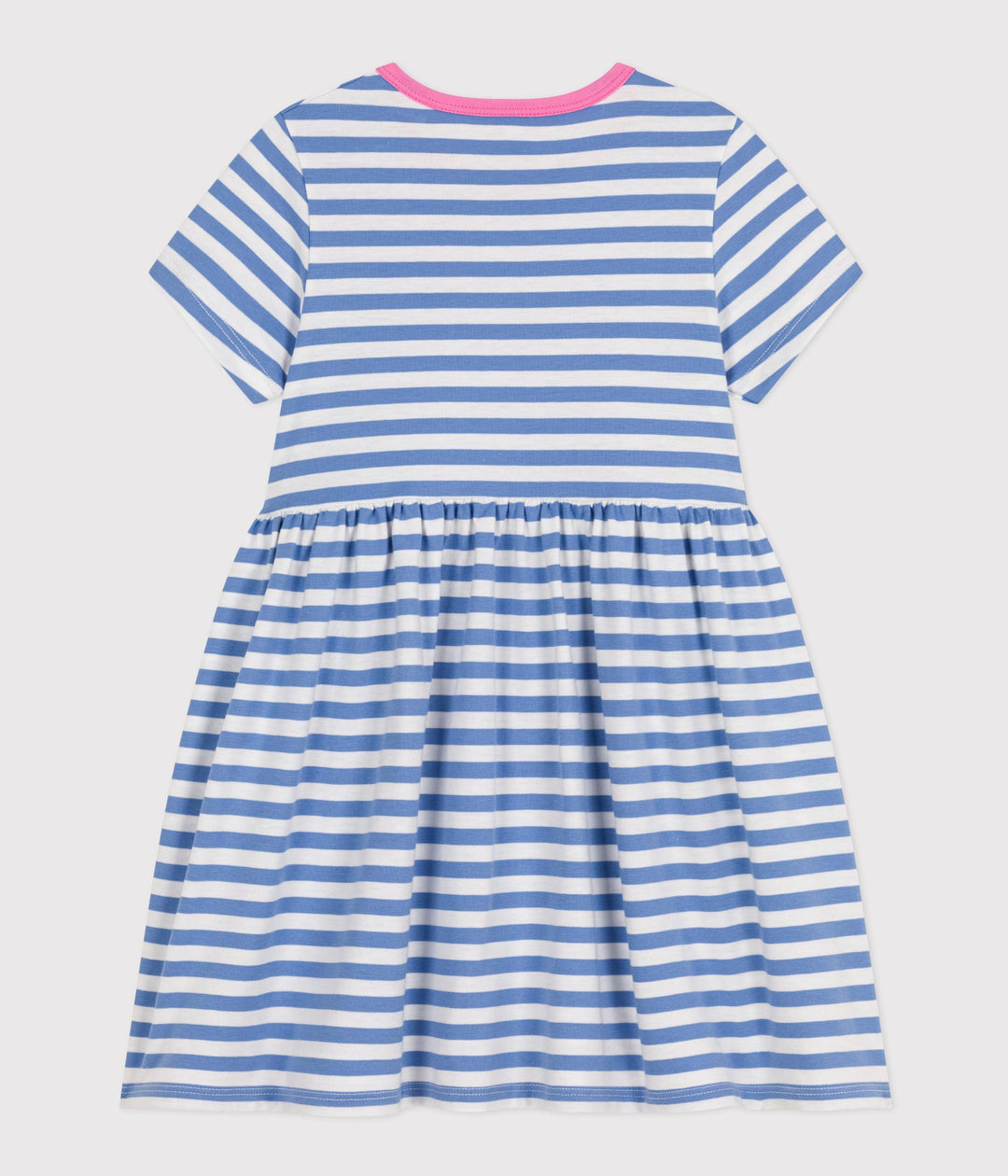 ABITO A MANICHE CORTE IN COTONE A RIGHE AZZURRE BAMBINA A09SU 02 PETIT BATEAU 