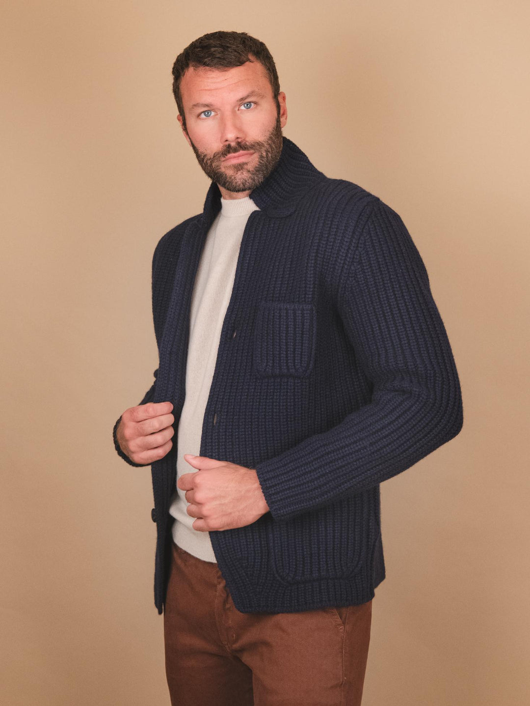 GIACCA CARDIGAN IN LANA VERGINE BLU 10166 598 ANDREA MORANDO 