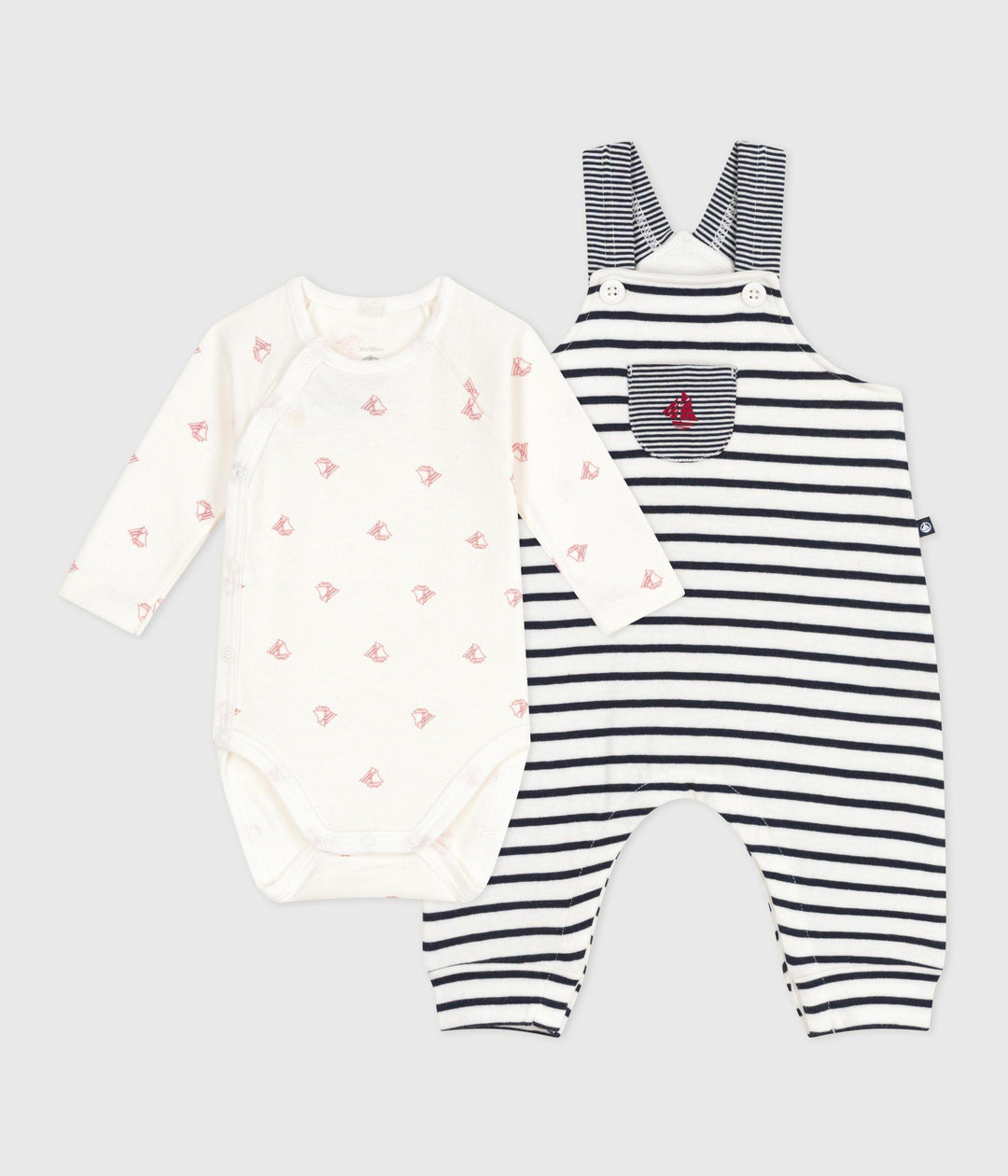 Set composto da salopette a righe marinière e body con stampa neonato A0ECT 01 PETIT BATEAU 