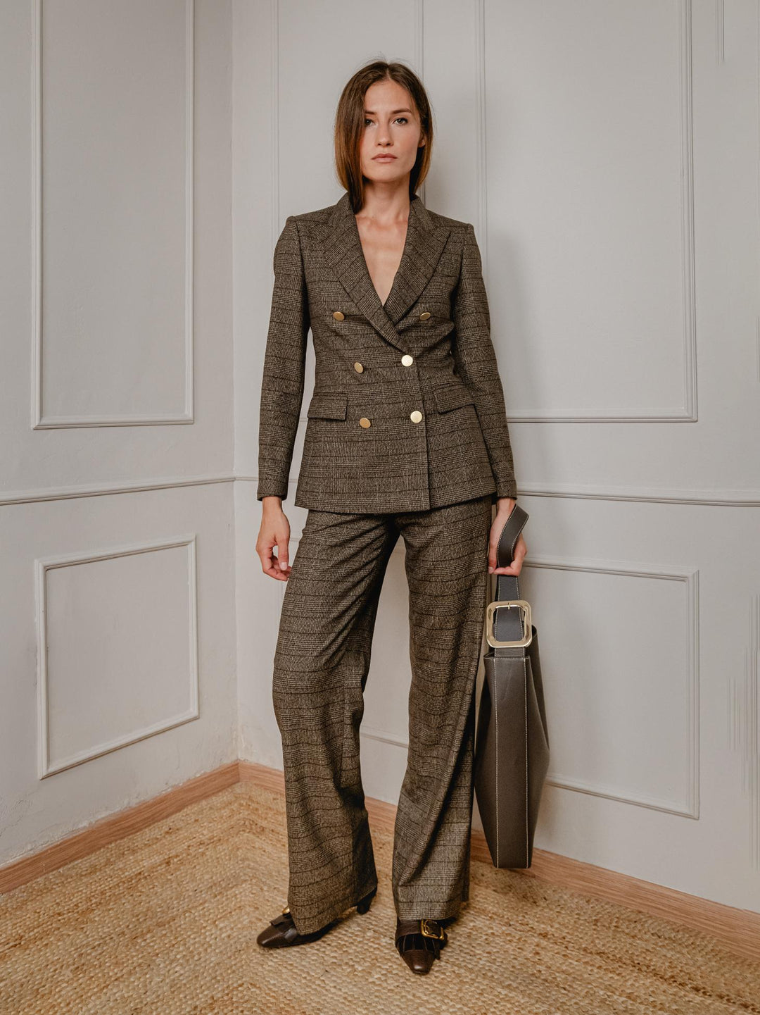 PANTALONE A PALAZZO FANTASIA CHECK TESTA MORO 4113 300 ANDREA MORANDO 