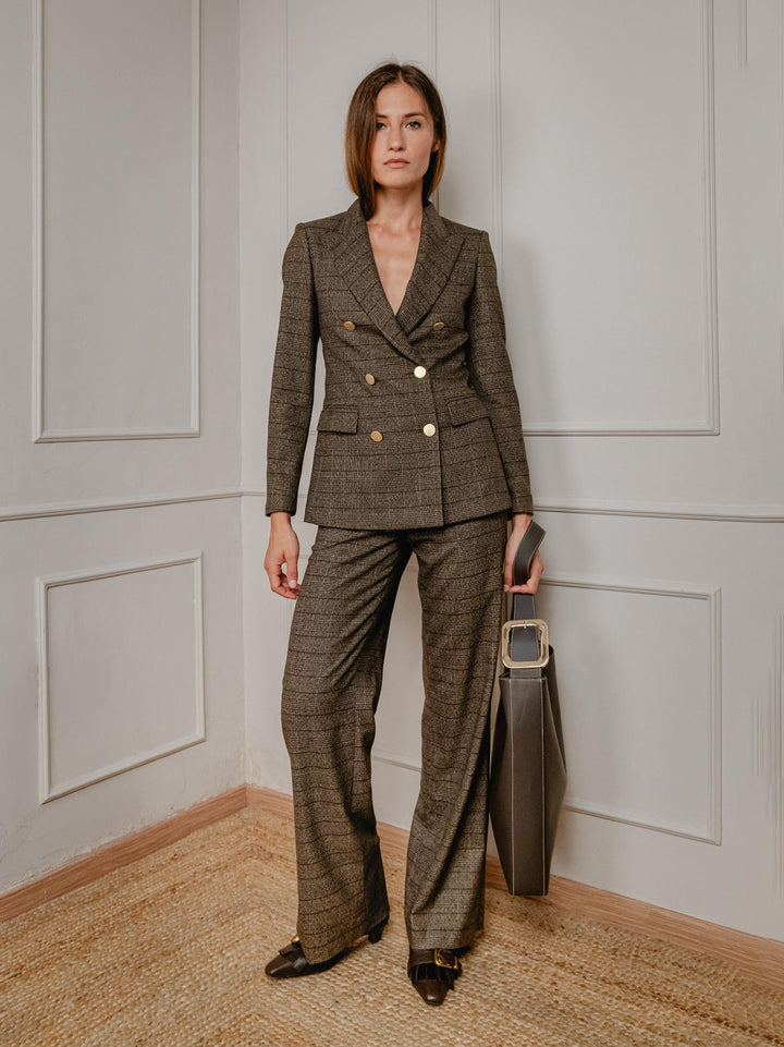 PANTALONE A PALAZZO FANTASIA CHECK TESTA MORO 4113 300 ANDREA MORANDO 