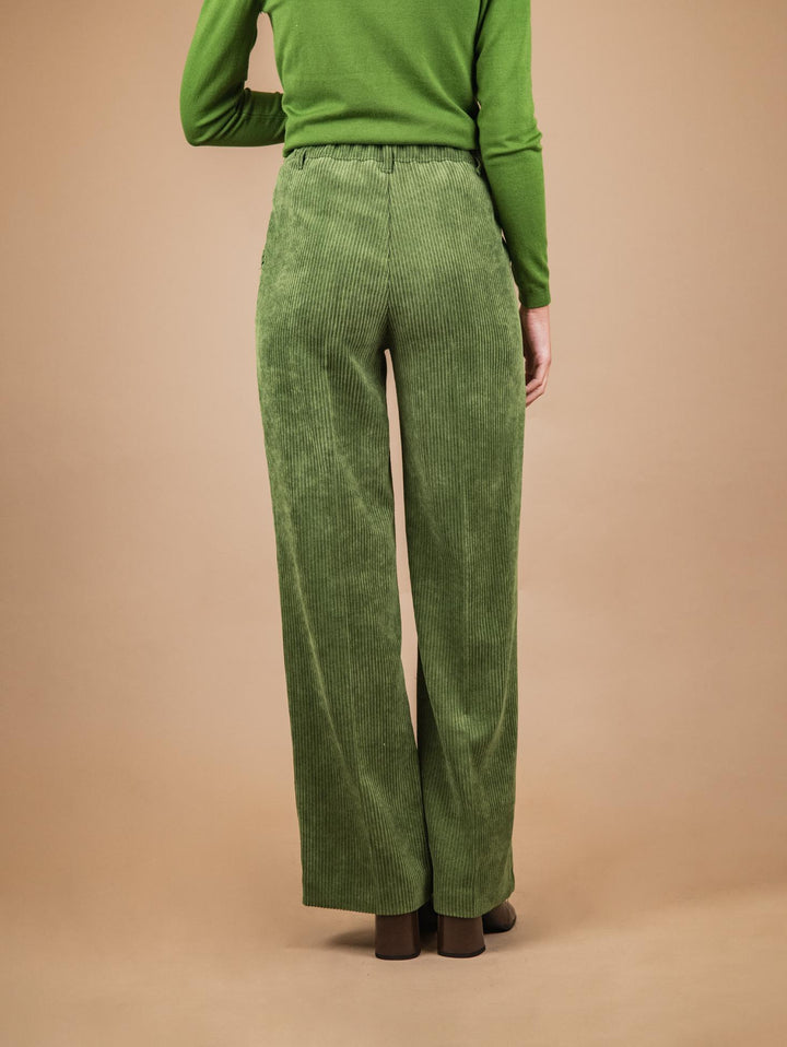 PANTALONE A PALAZZO IN VELLUTO A COSTE VERDE ACIDO P3037 VERDE ANDREA MORANDO 