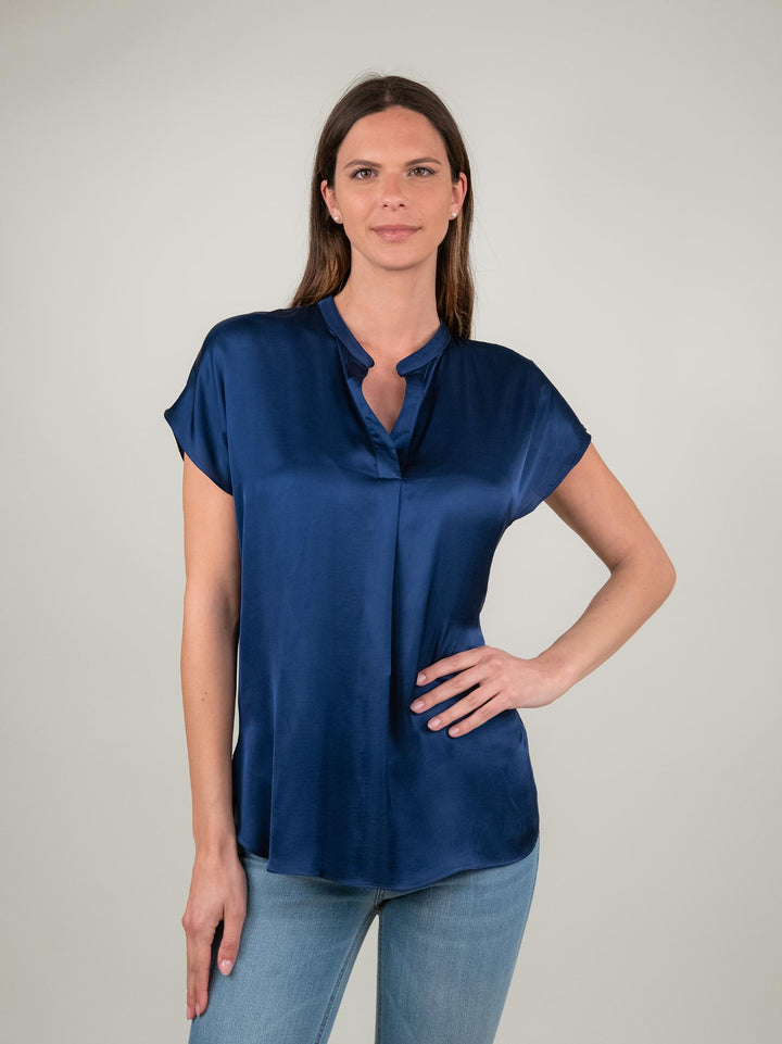 BLUSA A MANICA CORTA IN RASO BLU M9237 BLU ANDREA MORANDO 