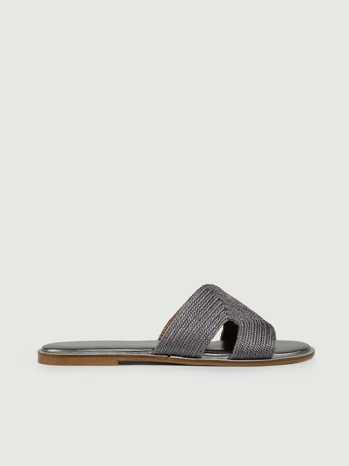 CIABATTINA IN RAFIA CON FASCIA GRIGIO ANTRACITE