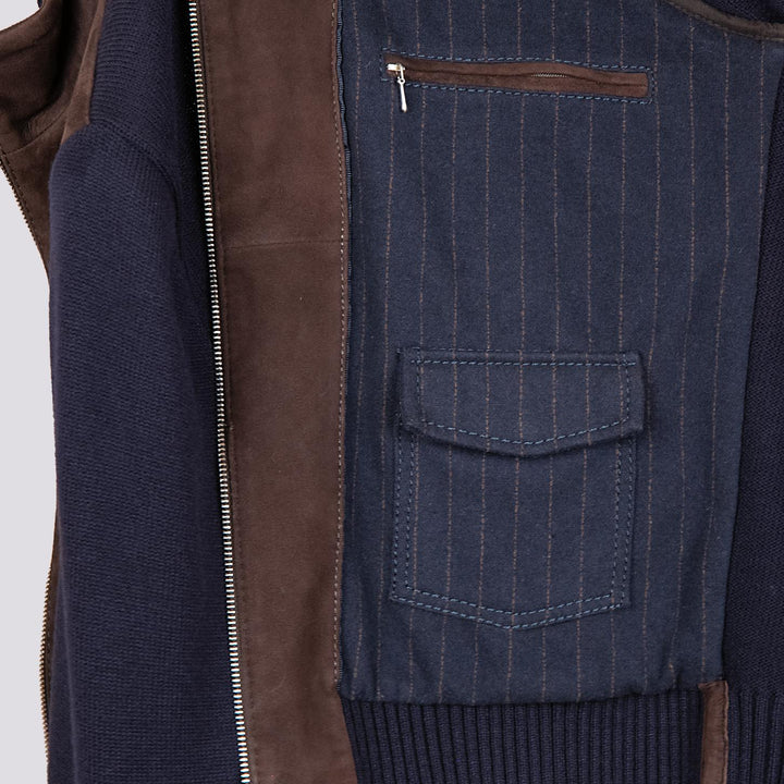 GIUBBOTTO IN CAMOSCIO MARRONE CON INSERTI N MAGLIA FRANCIS FRANCIS 309 JACK LEATHER 