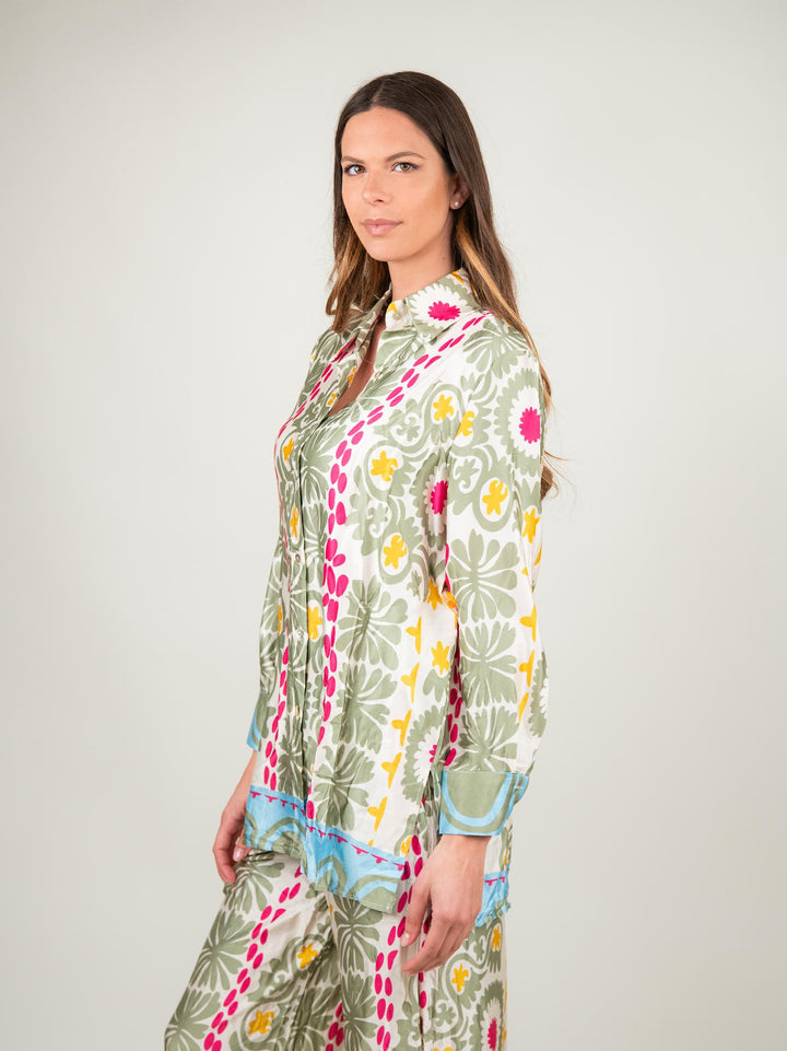 CAMICIA CAFTANO FANTASIA SALVIA, GIALLO E ROSA 1289 SALVIA ANDREA MORANDO 