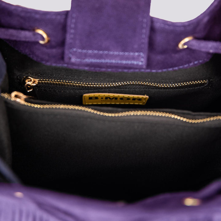 BORSA A SECCHIELLO CON FRANGE IN CAMOSCIO viola "WILD" WILD VIOLA BIMOR 