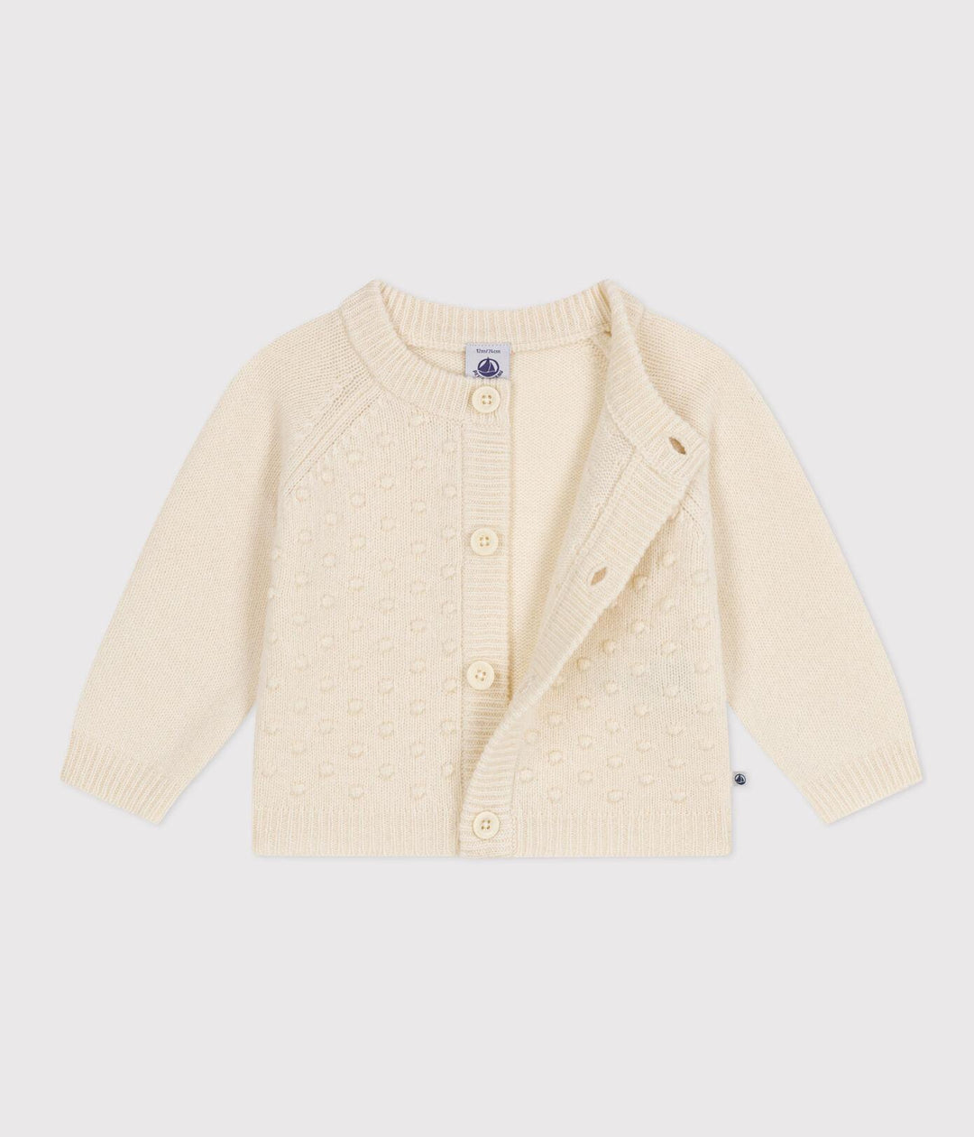 CARDIGAN IN TRICOT DI LANA E COTONE BEBÈ A08AC 01 PETIT BATEAU 