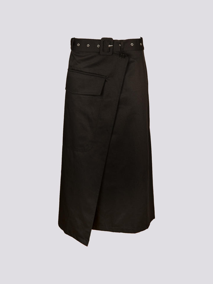 GONNA MIDI A PORTAFOGLIO IN MISTO COTONE NERA B9223 NERO ANDREA MORANDO 
