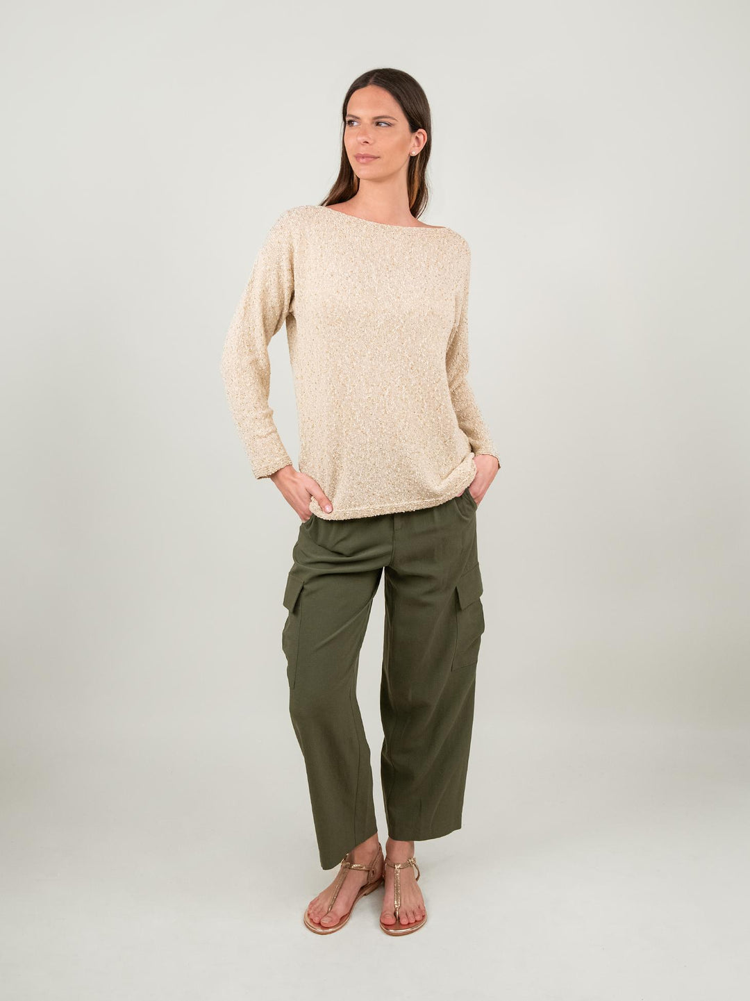 MAGLIA BEIGE DETTAGLI LUREX 2553 BEIGE ANDREA MORANDO 