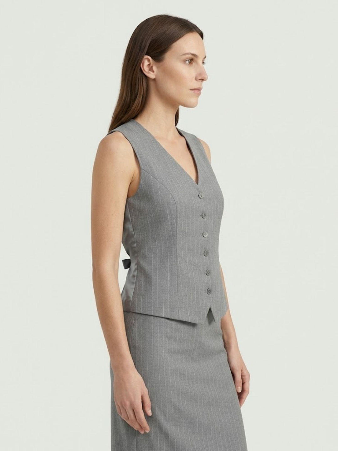 Gilet gessato con linea sagomata grigio perla 3894 PERLA ANDREA MORANDO 