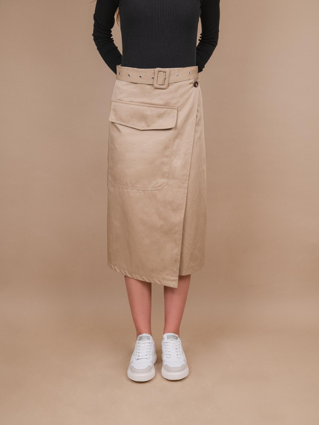 GONNA MIDI A PORTAFOGLIO IN MISTO COTONE CAMMELLO B9223 BEIGE ANDREA MORANDO 