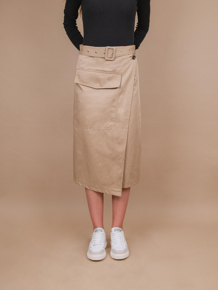 GONNA MIDI A PORTAFOGLIO IN MISTO COTONE CAMMELLO B9223 BEIGE ANDREA MORANDO 