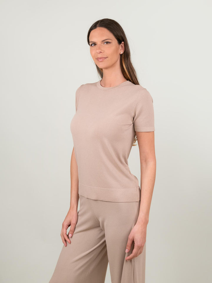 T-SHIRT A MANICA CORTA IN MAGLIA BEIGE 2666 BEIGE ANDREA MORANDO 