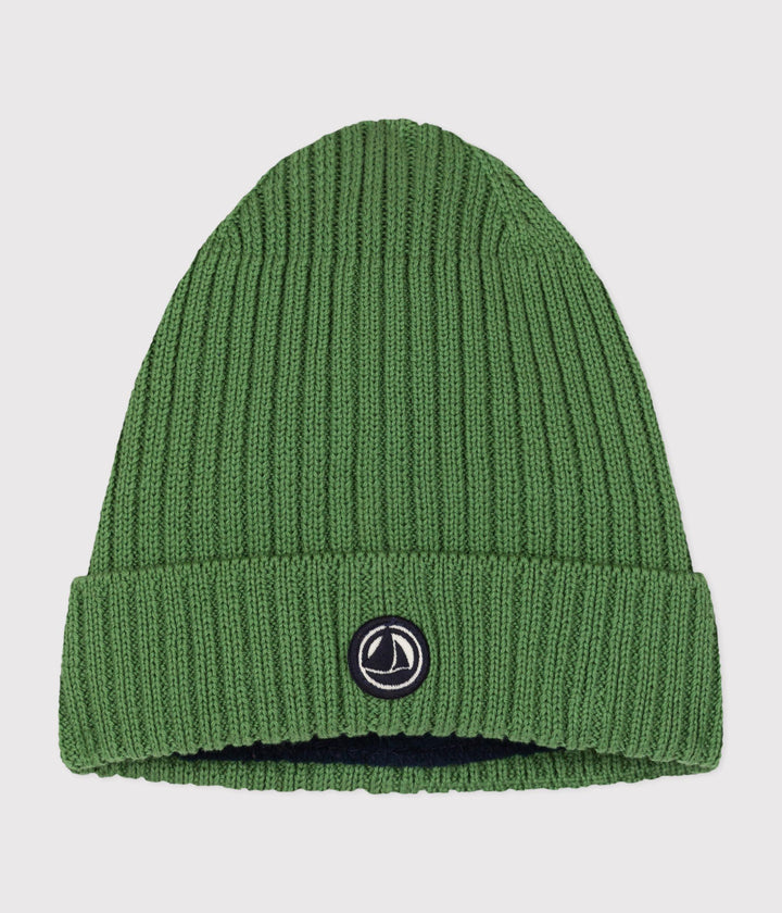Berretto bebè in maglia verde foderato in pile A0B0A 02 PETIT BATEAU 