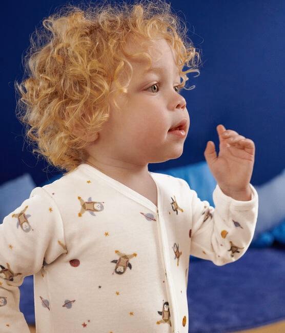 Pigiama bianco in velluto con stampa raffigurante un piccolo pinguino nello spazio A0B1X 01 PETIT BATEAU 