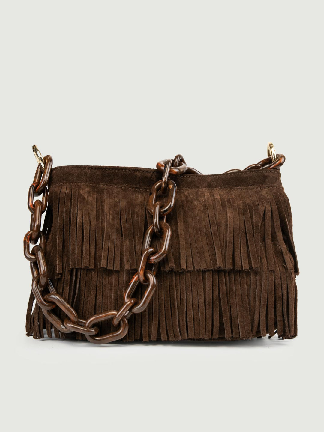 BORSA JIGLY CON FRANGE IN CAMOSCIO MARRONE JIGLY T.MORO BIMOR 