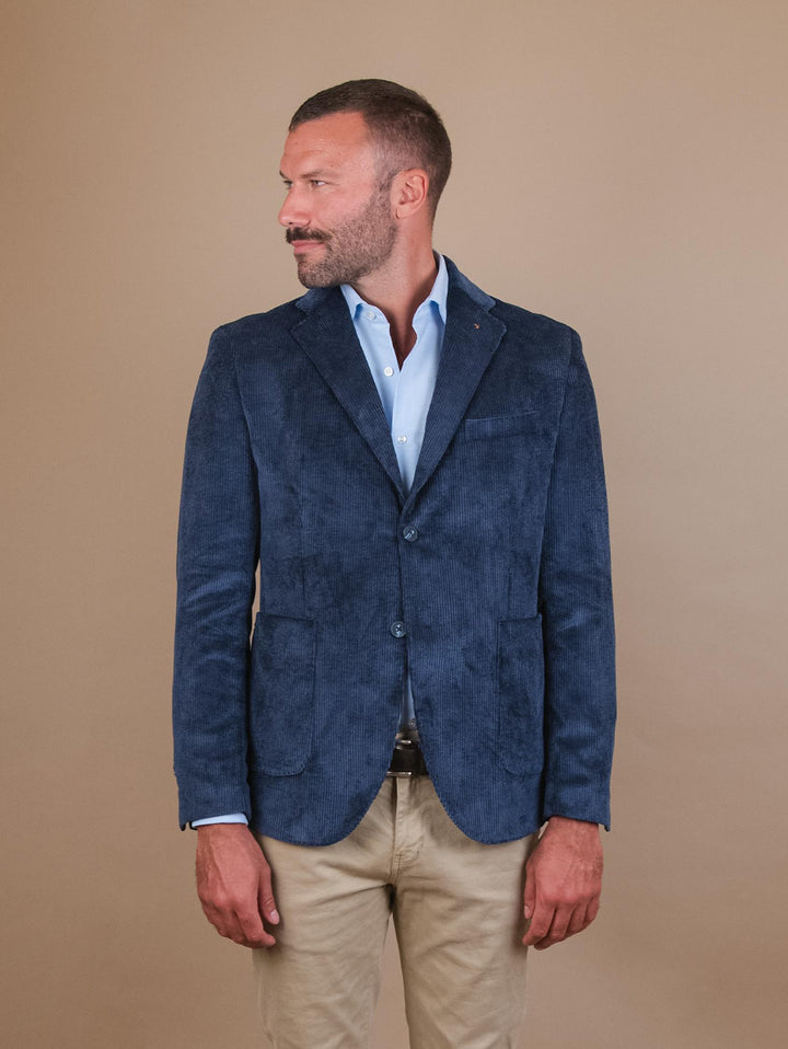 BLAZER due bottoni IN VELLUTO A COSTE BLU CR547 BLU ANDREA MORANDO 