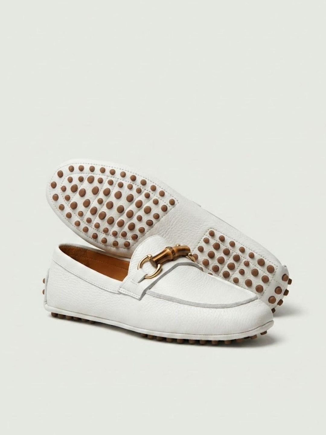 Mocassino gommini in pelle bianca con morsetto bambù D8954 BIANCO ANDREA MORANDO 