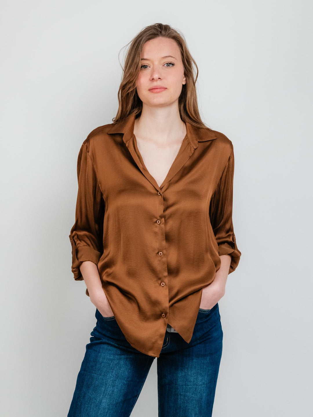 CAMICIA IN RASO TABACCO