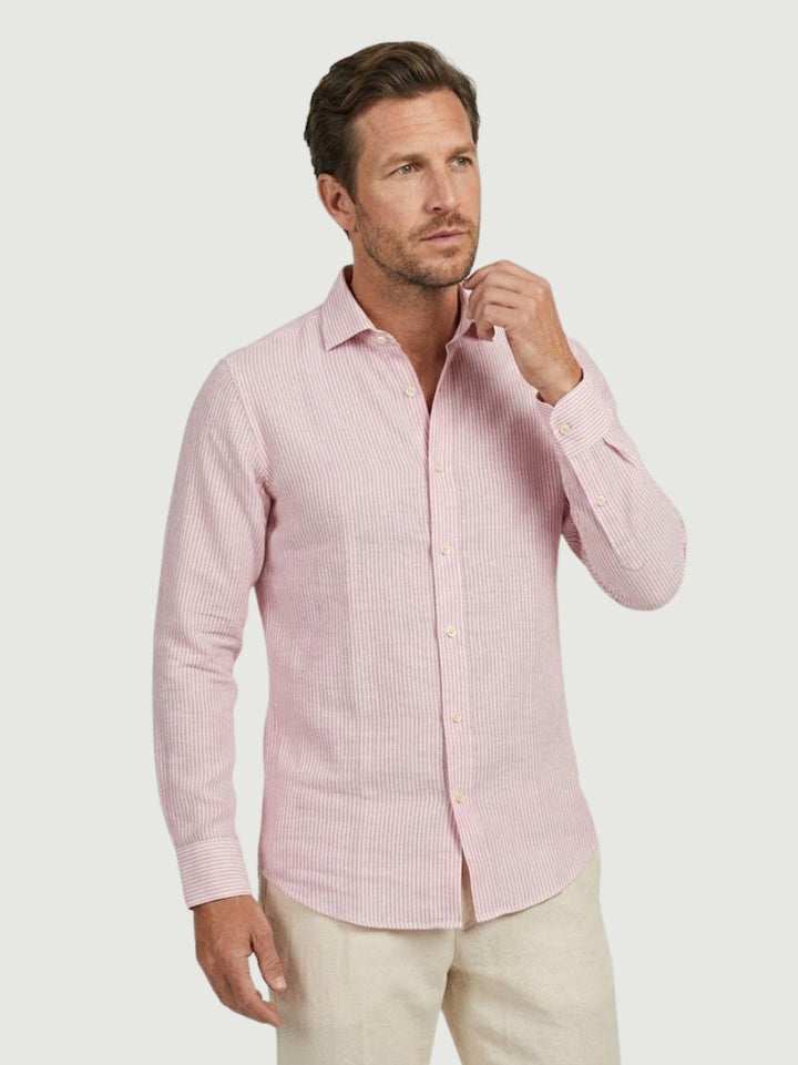 Camicia in lino a righine bianche e rosa BU26S02CALINCOT404 650 ANDREA MORANDO 