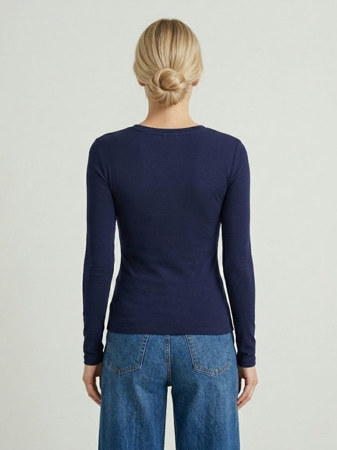 T-shirt manica lunga girocollo in cotone blu 8182 BLU ANDREA MORANDO 