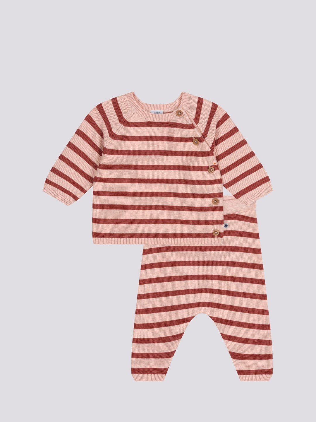 COMPLETO 2 PEZZI BEBÈ IN MAGLIA DI COTONE A RIGHE A09N1 01 PETIT BATEAU 