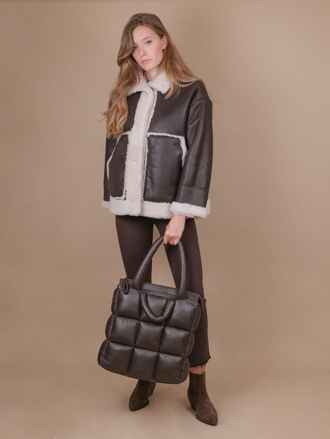 BORSA FODERATA IN PELLE MATELASSÉ MARRONE MRLN 06 JACK LEATHER 