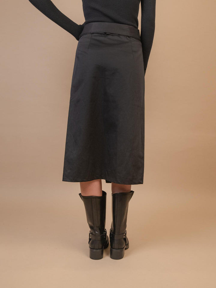 GONNA MIDI A PORTAFOGLIO IN MISTO COTONE NERA B9223 NERO ANDREA MORANDO 