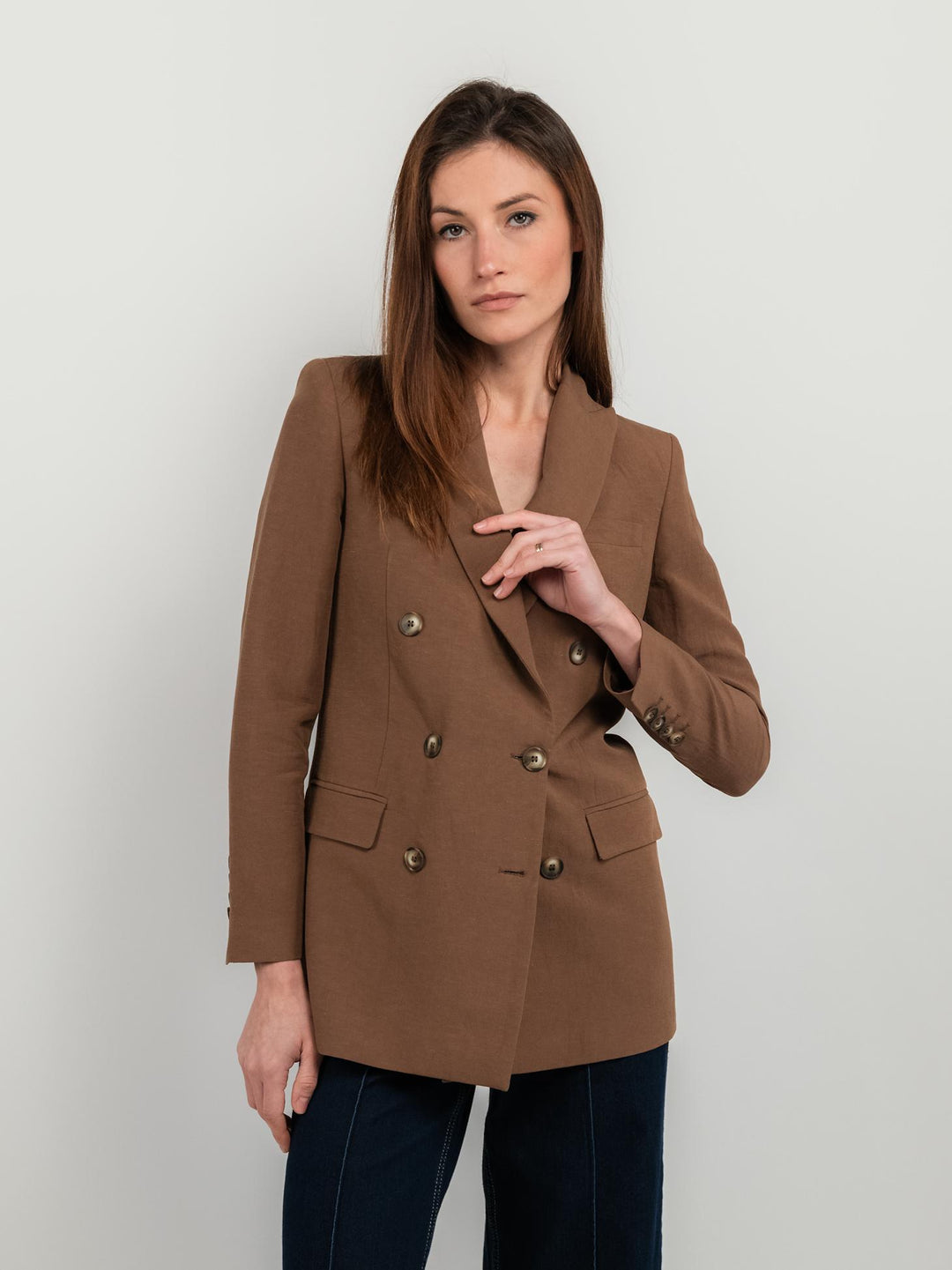 BLAZER DOPPIOPETTO IN LINO COLOR TABACCO