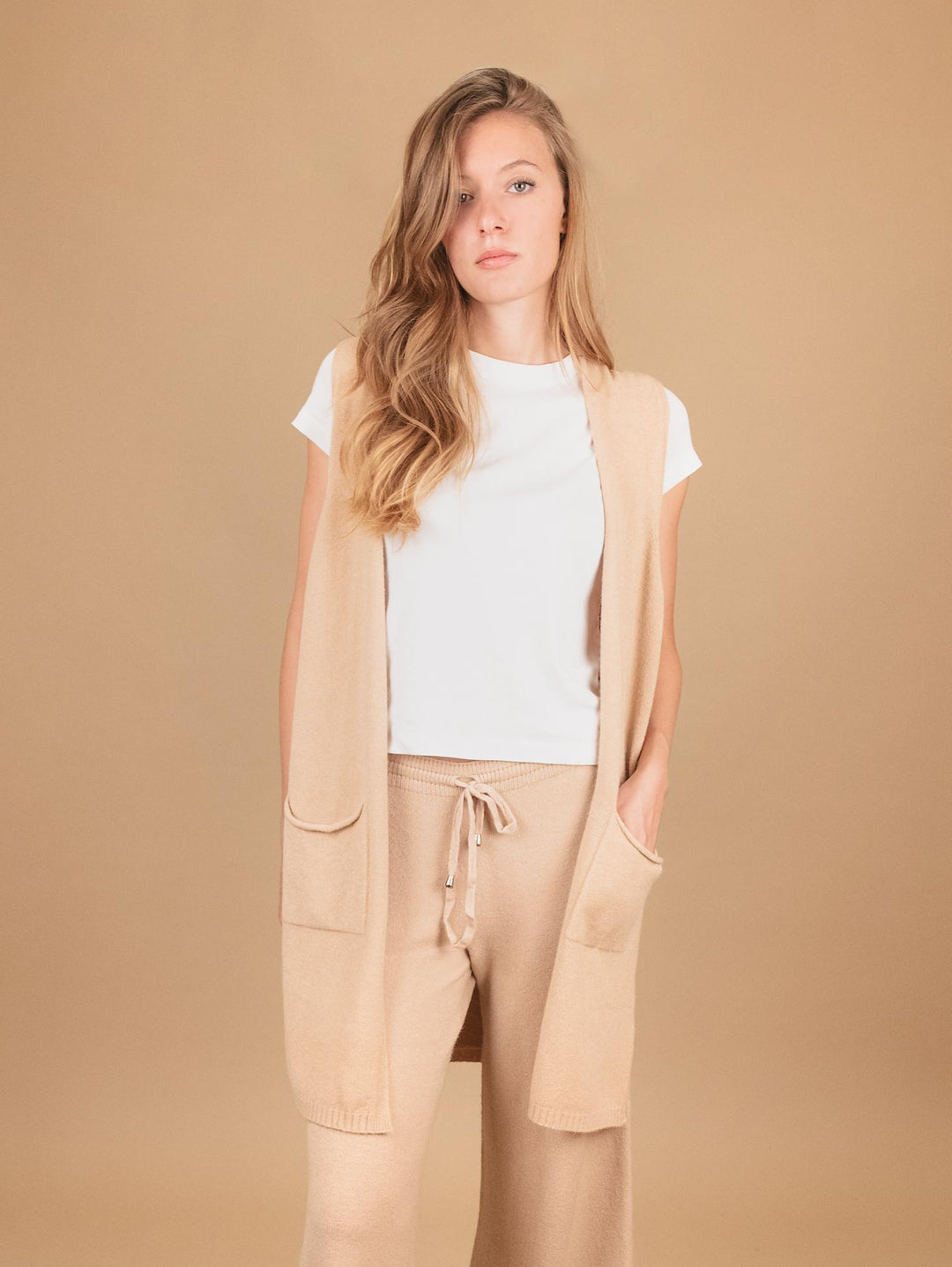 GILET LUNGO IN MAGLIA BEIGE 0370/281 0234 BIMOR 