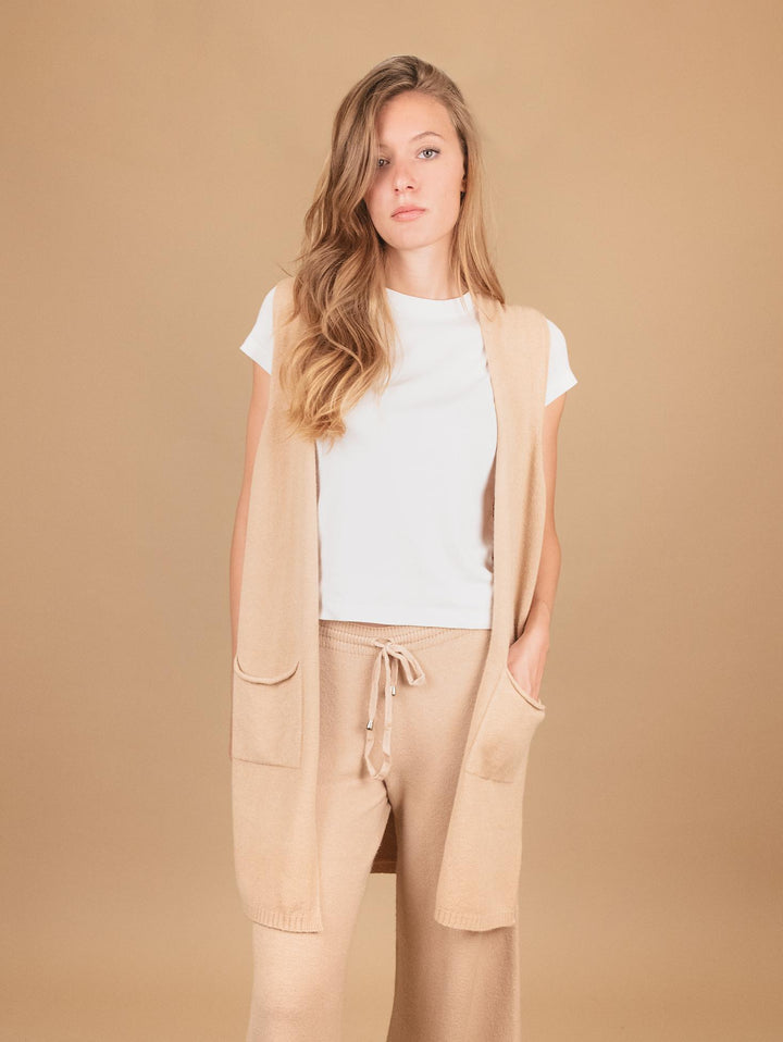 GILET LUNGO IN MAGLIA BEIGE 0370/281 0234 BIMOR 