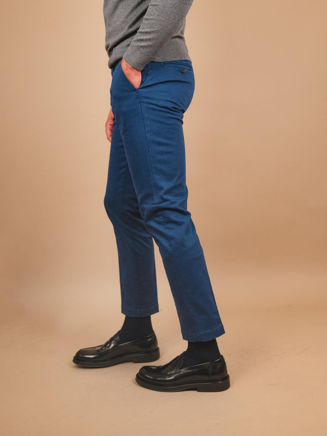 PANTALONE TASCA A FILO IN COTONE LISCIO BLU OCEANO OF1CT00P004 125 ANDREA MORANDO 