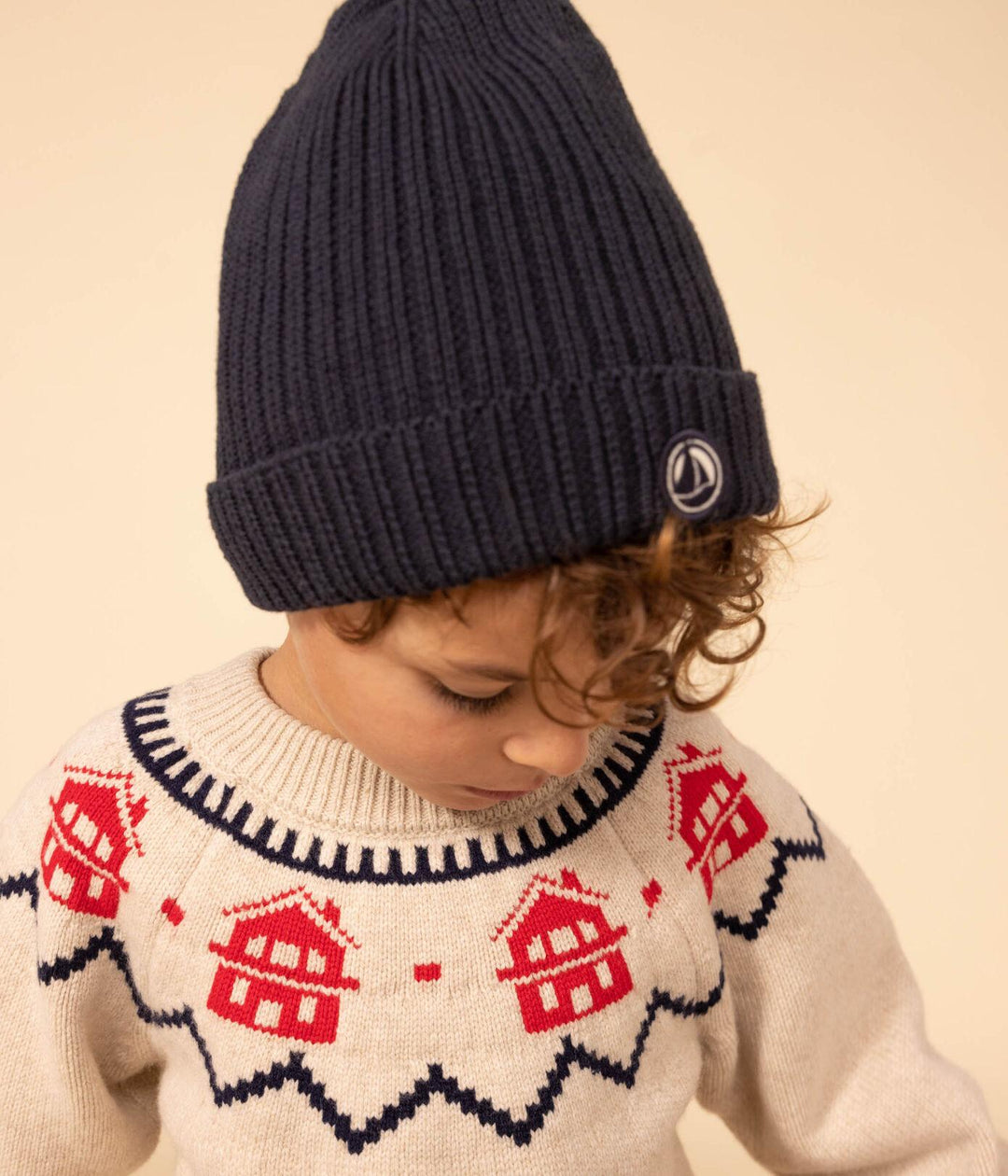 PULLOVER JAQUARD BAMBINO IN LANA E COTONE A082W 01 PETIT BATEAU 