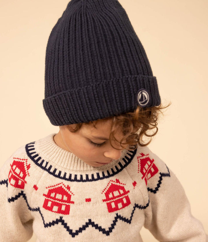 PULLOVER JAQUARD BAMBINO IN LANA E COTONE A082W 01 PETIT BATEAU 
