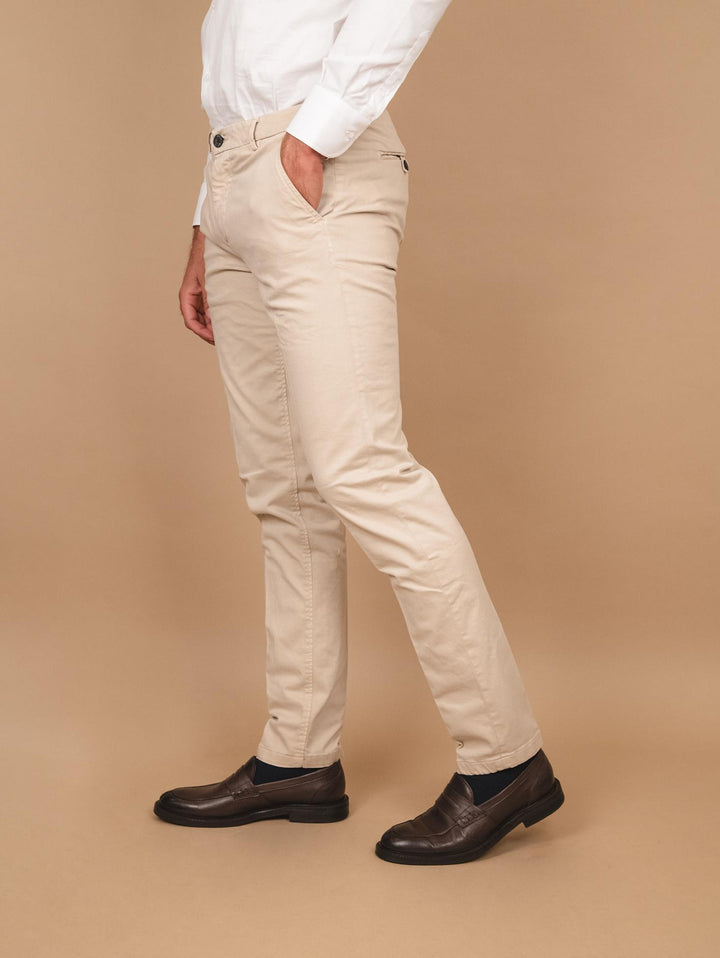 PANTALONE IN COTONE LISCIO BEIGE CON TASCA A FILO T500/STR 011 NOLAB 