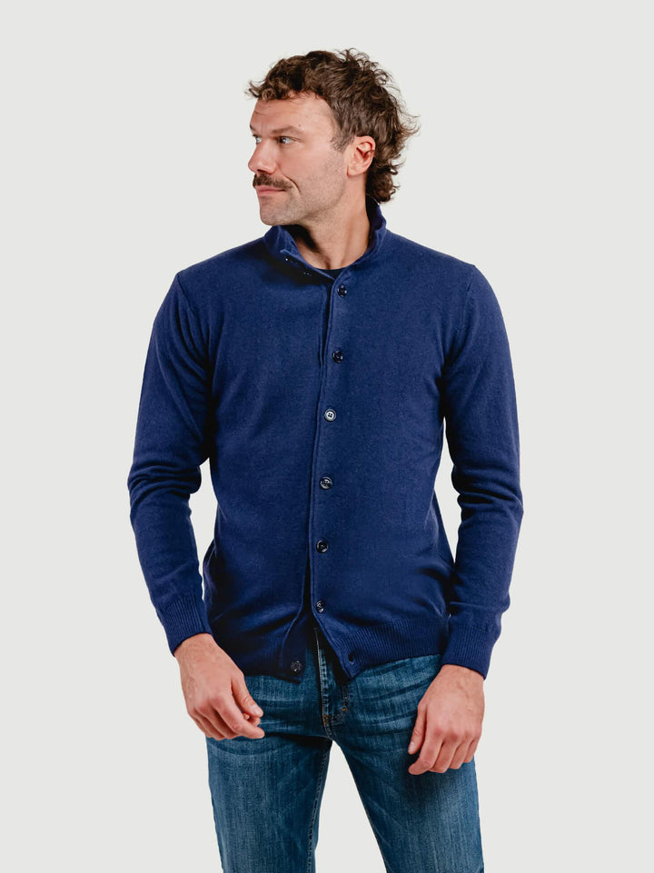 CARDIGAN LUPETTO IN LANA MERINO E CASHMERE BLU LUPETTO BOTT 624 ANDREA MORANDO 