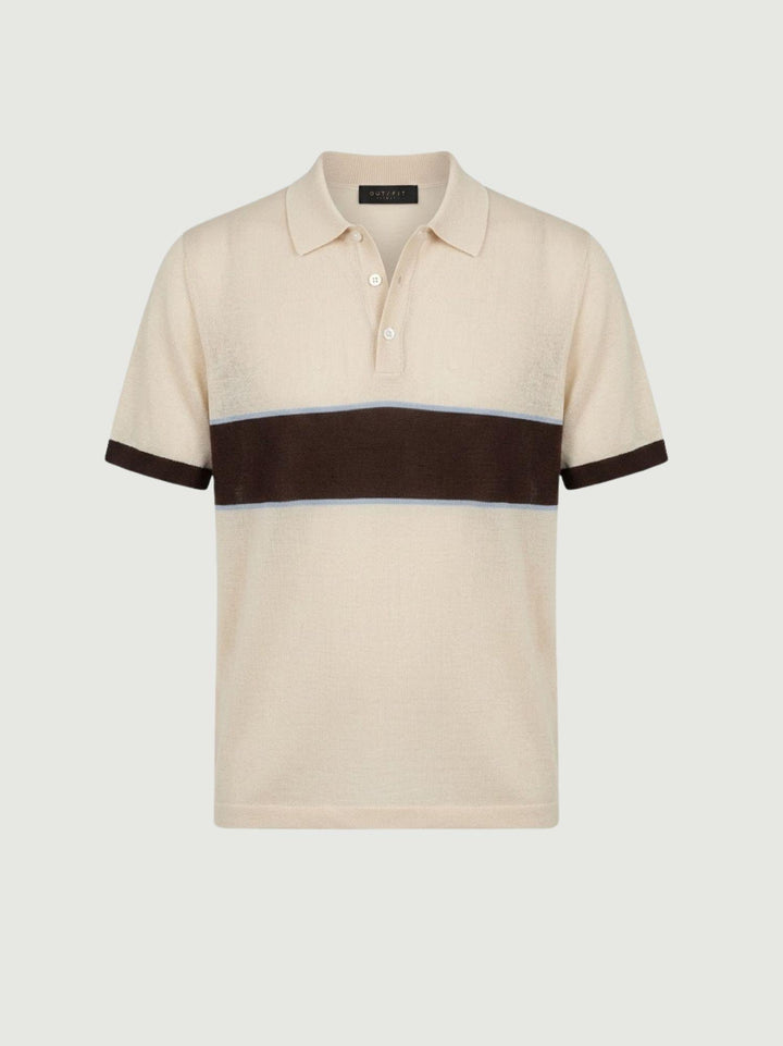Polo in maglina sabbia con dettagli navy 8-LY0014 2001 ANDREA MORANDO 