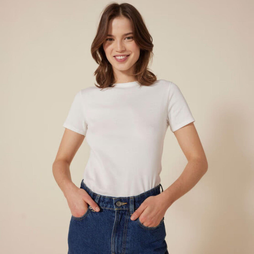 T-SHIRT ICONICA A MANICHE CORTE A COSTE TINTA UNITA DONNA A0AKE 17 PETIT BATEAU 