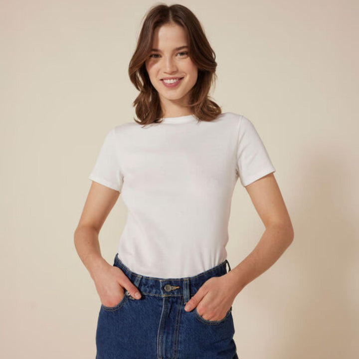 T-SHIRT ICONICA A MANICHE CORTE A COSTE TINTA UNITA DONNA A0AKE 17 PETIT BATEAU 