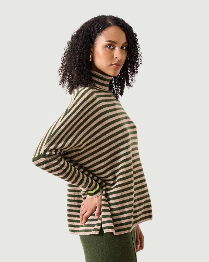 Dolcevita JOANNA IN cashmere A RIGHE BEIGE E VERDONE JOANNA ARTICHOKE ABSOLUT CASHMERE 