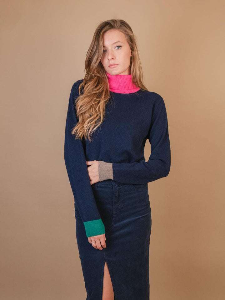 DOLCEVITA IN CASHMERE ECO-FRIENDLY BLU CON PROFILI MULTICOLOR TELMA POP NUIT ABSOLUT CASHMERE 