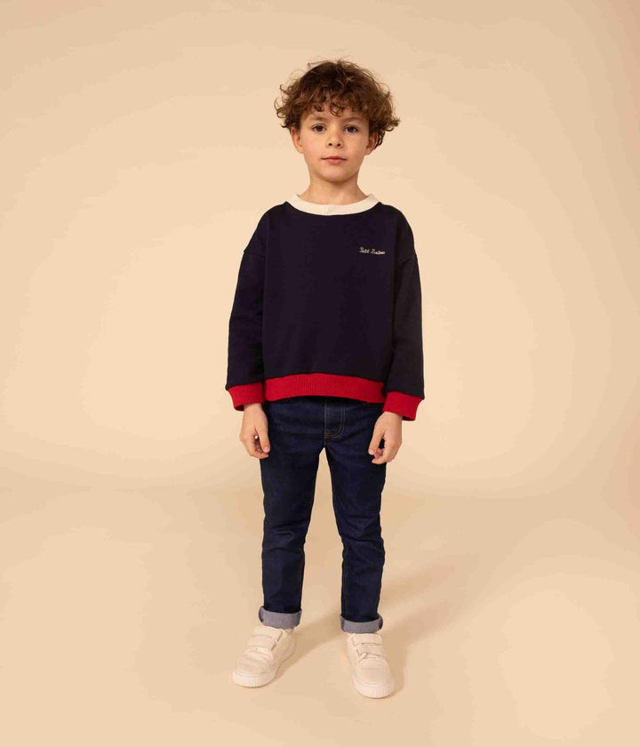 FELPA GIROCOLLO ROSSO BLU E PANNA A0832 06 PETIT BATEAU 