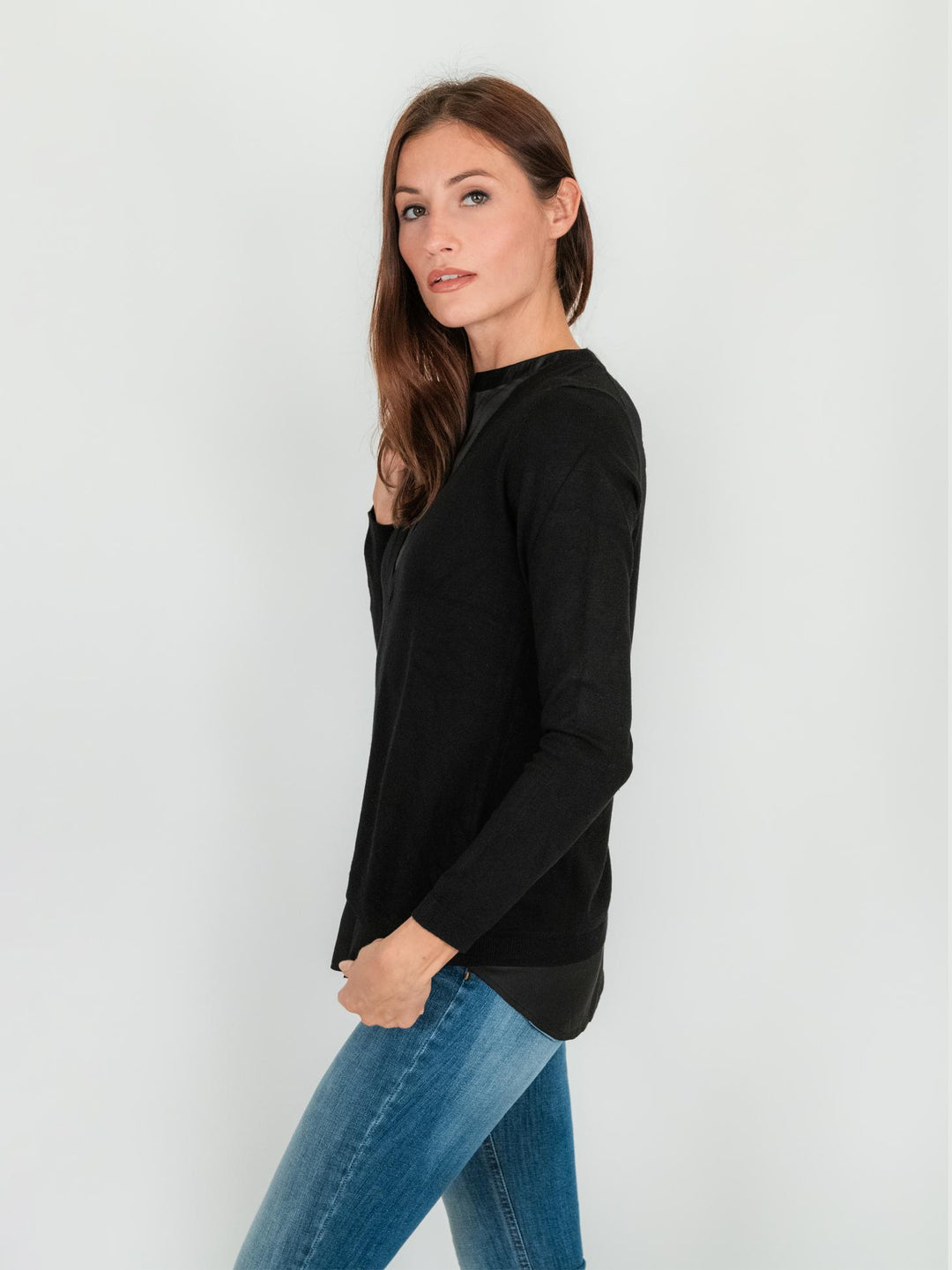 MAGLIA CAMICIA TONO SU TONO NERA 245W1001 029 ANDREA MORANDO 