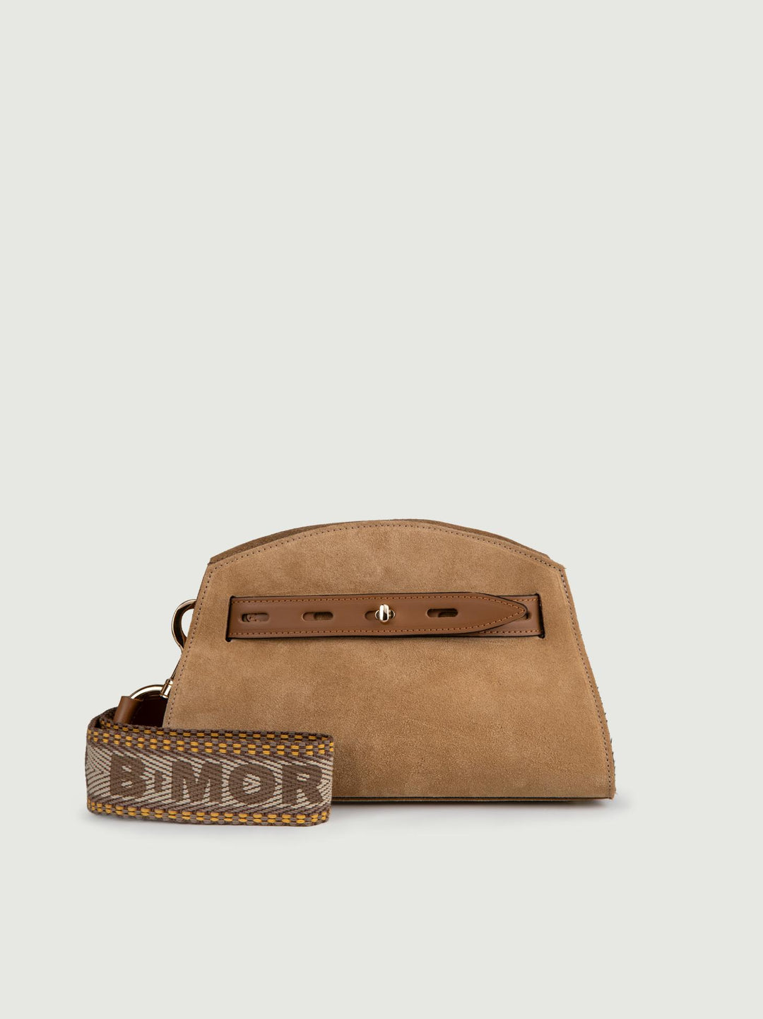 BORSA A TRACOLLA IN CAMOSCIO beige CON INSERTI IN PELLE CUOIO "SOPH" SOPH BEIGE BIMOR 