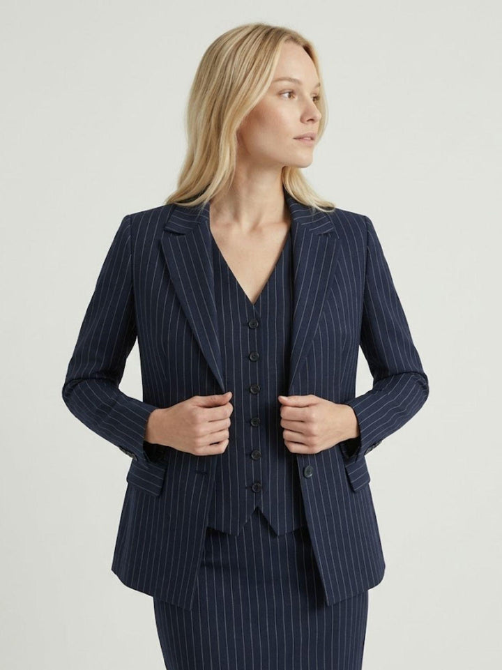 Blazer gessato con linea sagomata navy 3914 BLU ANDREA MORANDO 