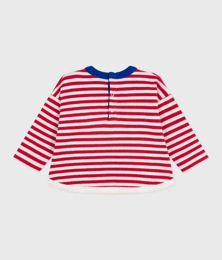 T-shirt a maniche lunghe in cotone a righe neonato A0EH4 01 PETIT BATEAU 