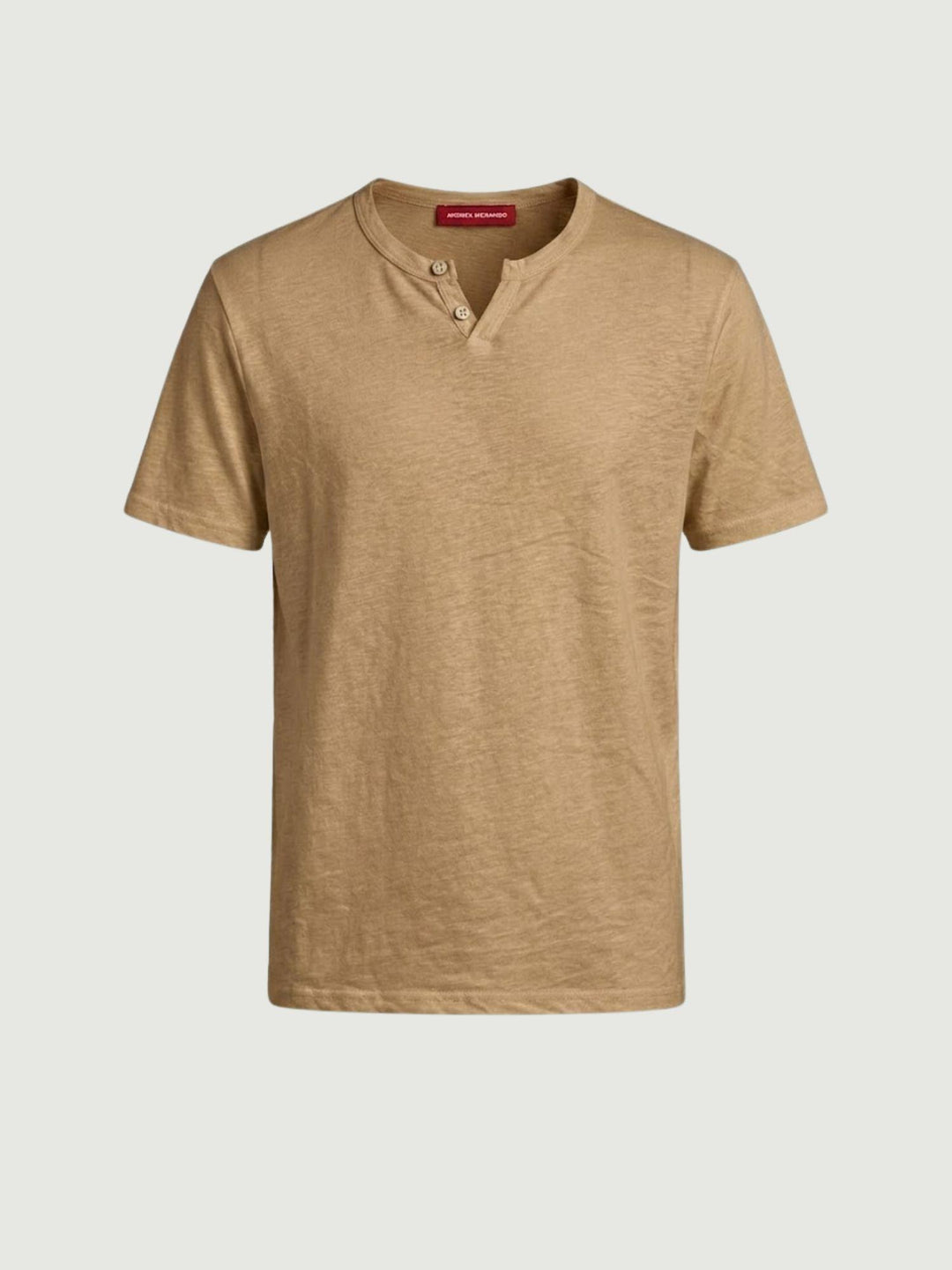 T-shirt collo serafino in misto lino color cammello 6TS0358 FANGO ANDREA MORANDO 