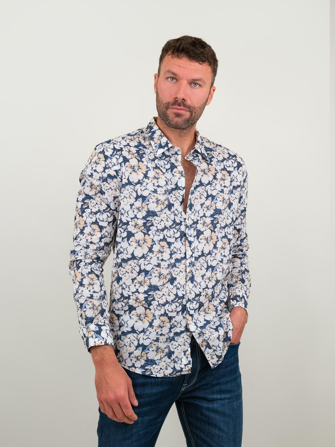 CAMICIA FLOREALE MISTO LINO