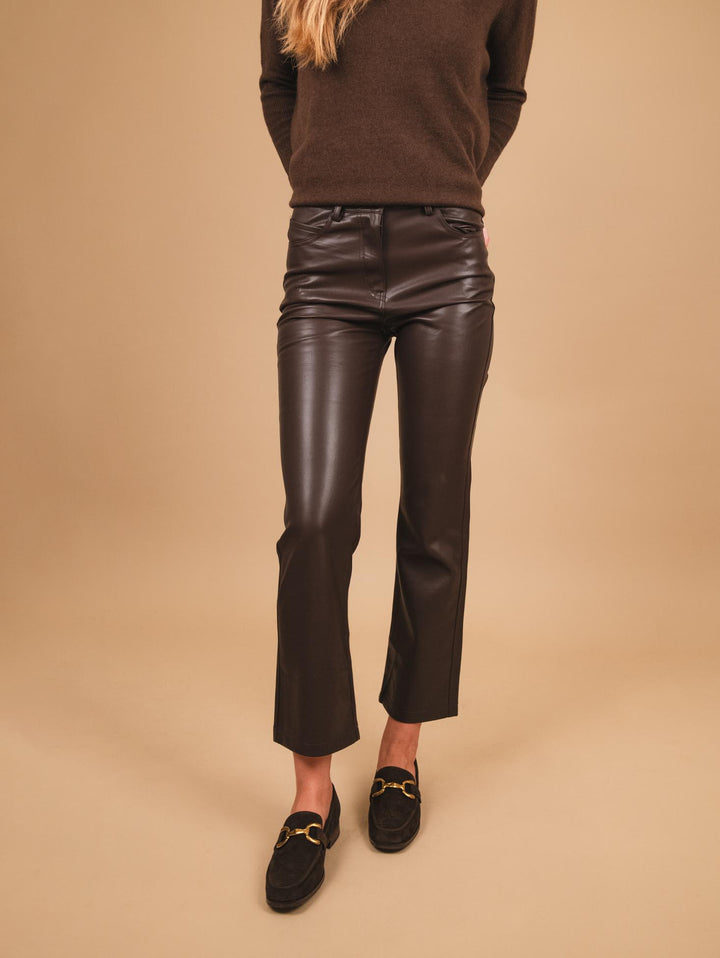 Pantalone a tromebetta in ECOPELLE marrone B9118/ T MORO ANDREA MORANDO 